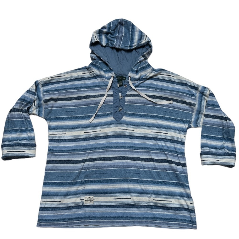 Lauren Ralph Lauren Jeans Co Striped Hooded 3/4 Cuffed Sleeve Cotton Pop Over